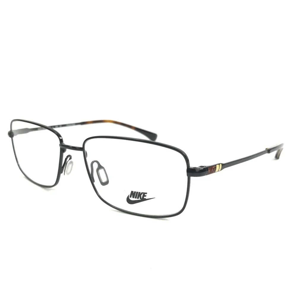 Nike Eyeglasses Frames 8205 001 Shiny Black Rectangle Wire Rim 54-14-140